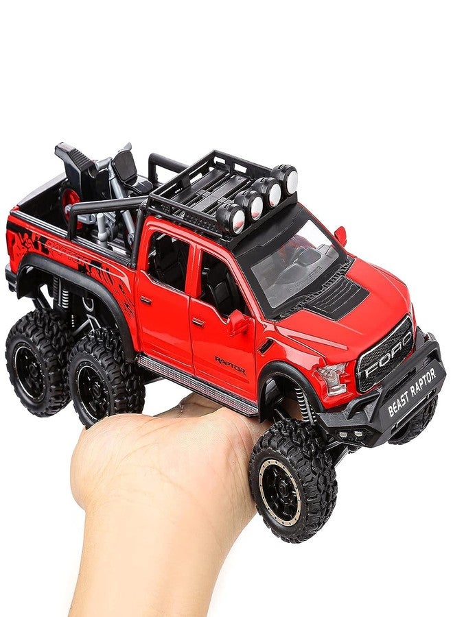 KING FORU Exclusive Alloy Metal Pull Back Die-cast Car Scale Model with Sound Light Mini Auto Toy for Kids Metal Model Toy Car with Sound and Light New Version (Ford Pickup RED) - Image 4